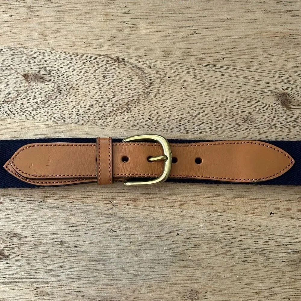 Regimental Club by Leyva navy brown leather webbing belt made in Spain size medi